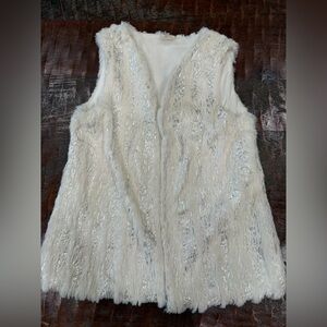 White Faux Fur Vest with Silver Accents